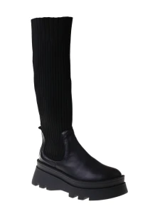 Czarne kozaki damskie z elastyczną dzianiną Venezia 41 4305