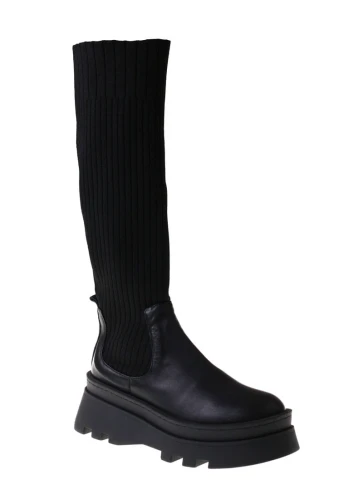 Czarne kozaki damskie z elastyczną dzianiną Venezia 41 4305_7301