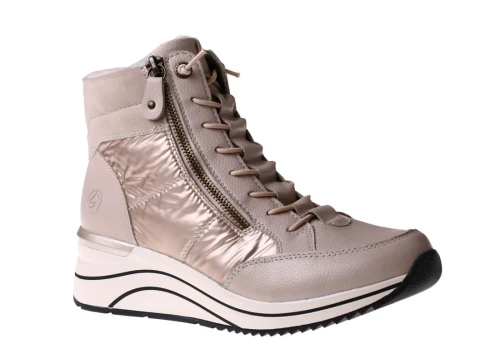 Beżowe botki damskie na koturnie Remonte D0T72-60_7547