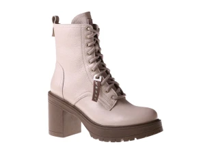 Trzewiki damskie na słupkowy obcasie Nessi 23548 beż