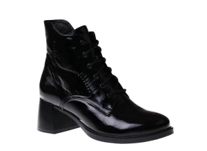 Wiązane botki damskie ze skóry lakierowanej Nessi 23547 czarny 711