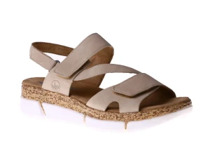 Sandały damskie na rzepy Rieker V2366-60 beige